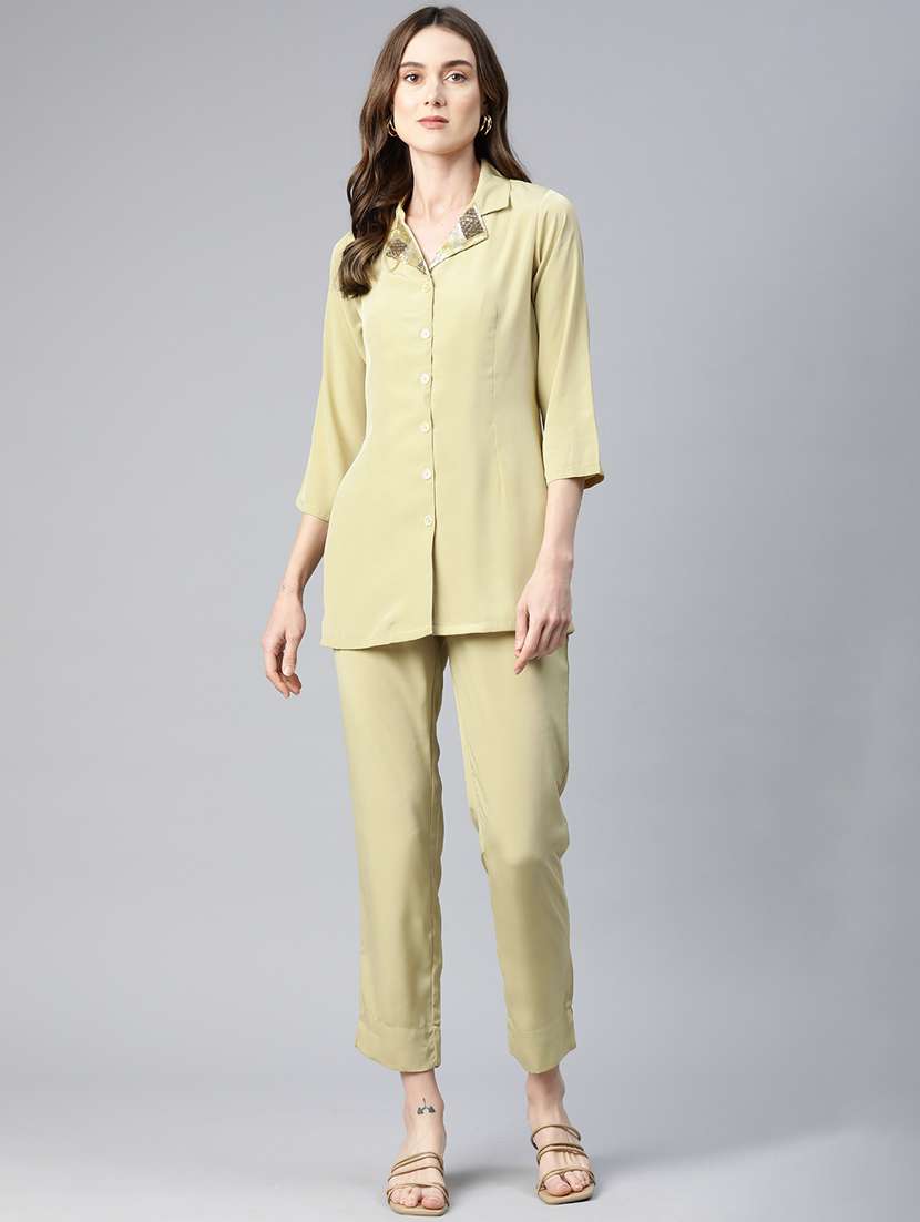 women solid with full length co-ord set