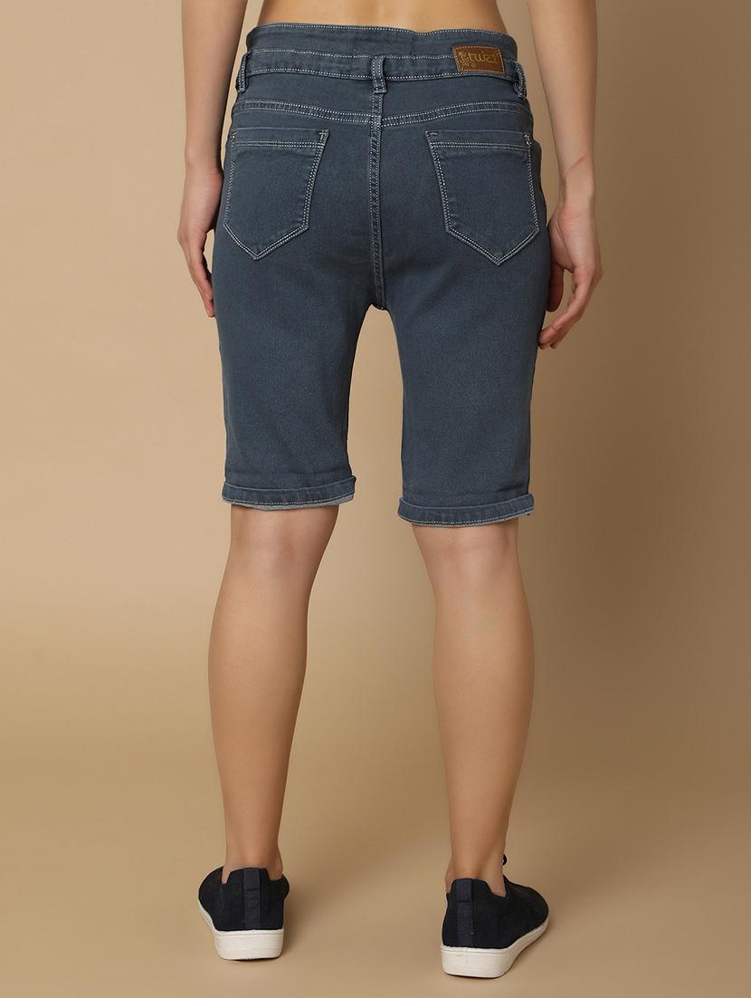 women solid mid rise denim short - 21103177 - Standard Image - 2