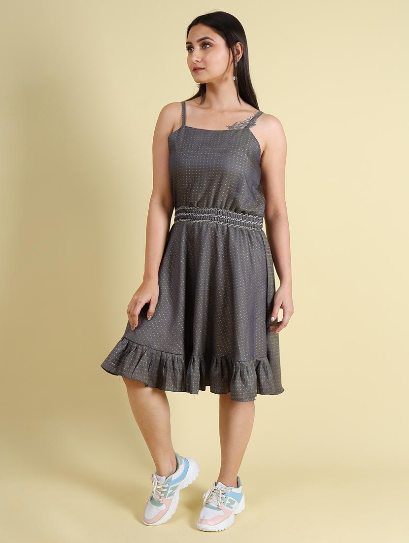 women grey self design detailed dress - 21104044 - Standard Image - 2