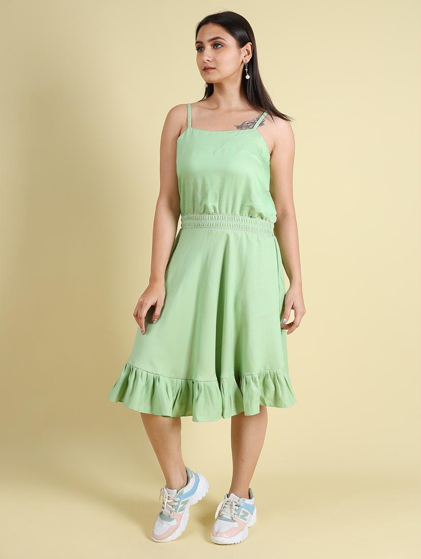 women green self design detailed dress - 21104046 - Standard Image - 2
