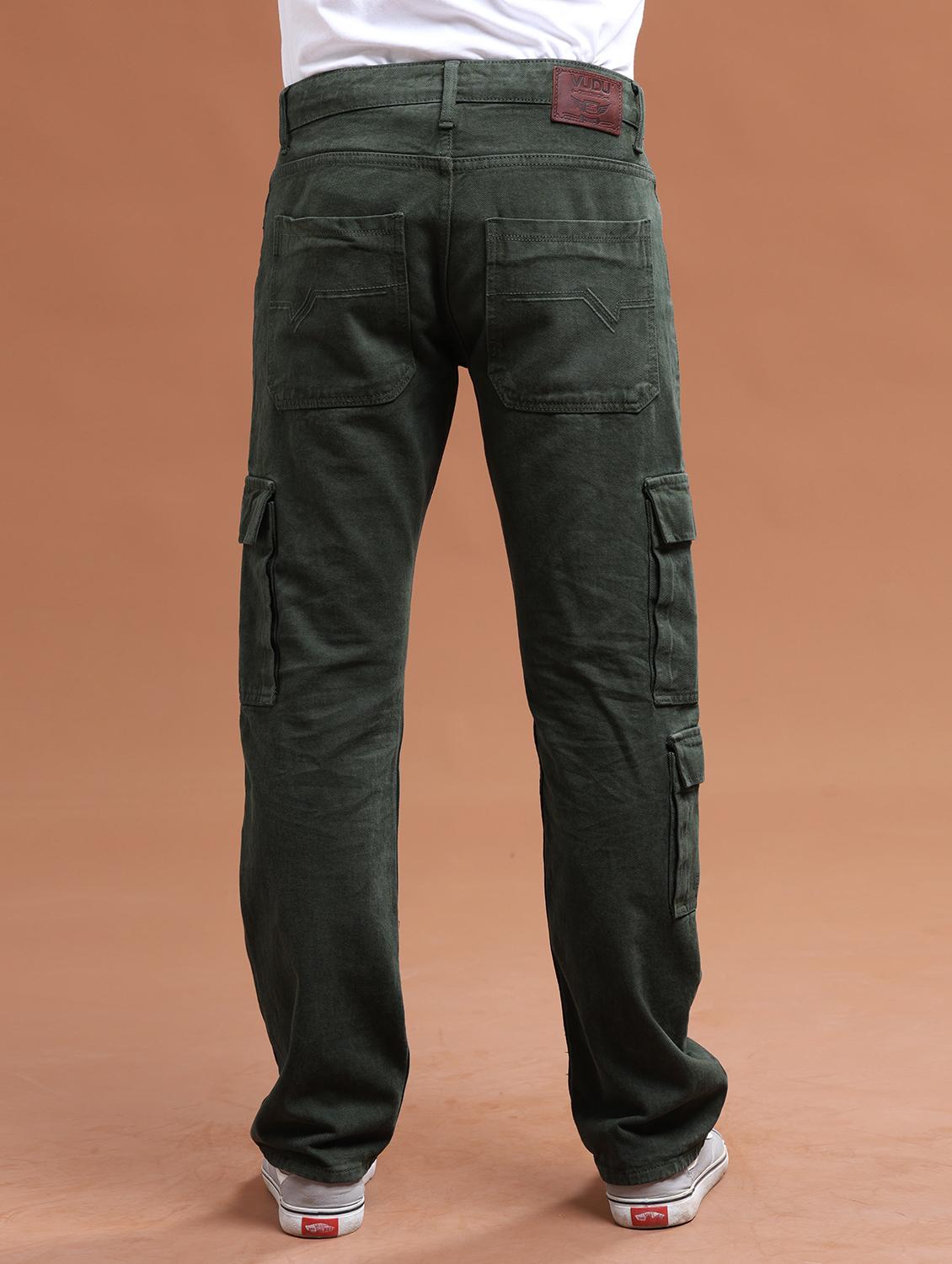 men solid green mid rise cargo jeans - 21104047 - Standard Image - 2