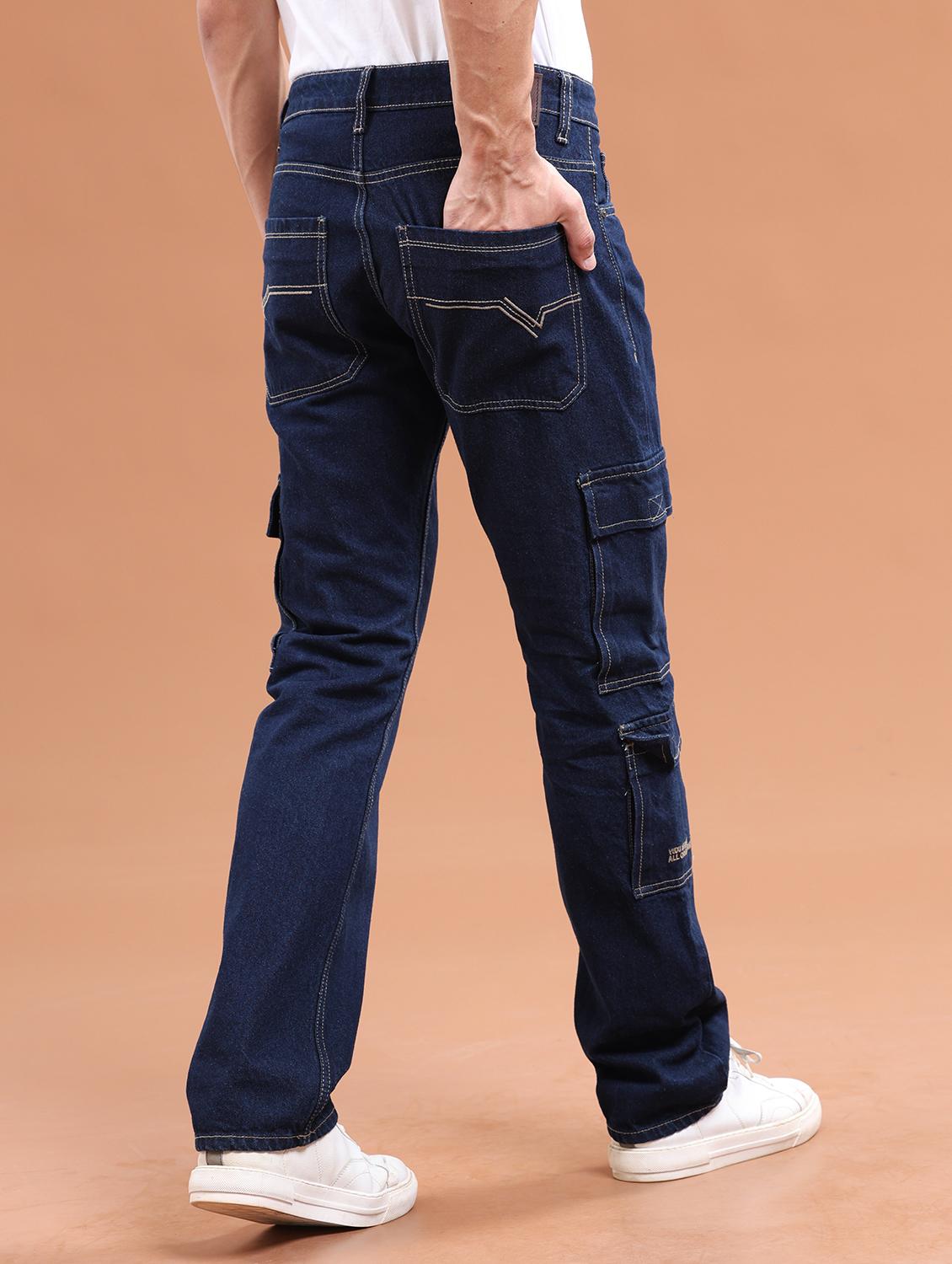 men solid navy blue cargo jeans - 21104053 - Standard Image - 2