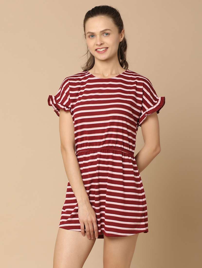 women striped round neck t-shirt dress