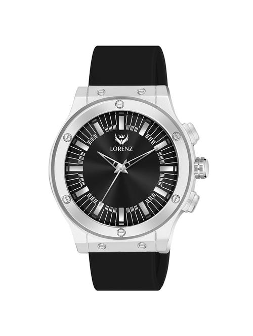 lorenz black dial analog watch with black silicone buckle lock strap | watch for men | mk-4090r - 21104259 -  Standard Image - 0