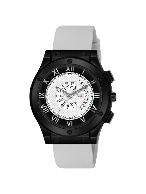 lorenz white day & date dial analog watch with grey silicone buckle lock strap | watch for men | mk-4092r - 21104261 -  Standard Image - 0