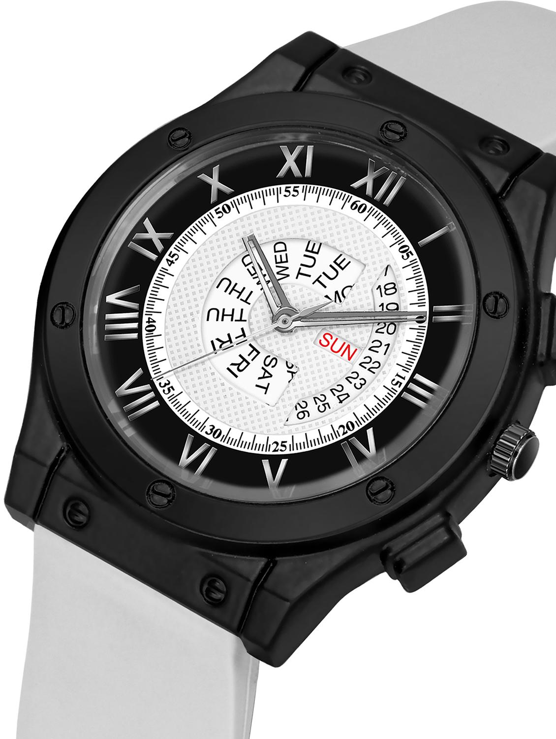 lorenz white day & date dial analog watch with grey silicone buckle lock strap | watch for men | mk-4092r - 21104261 - Standard Image - 2