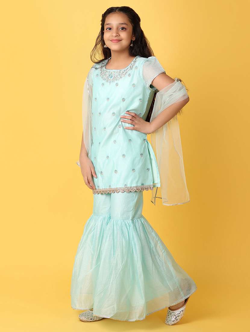 sea green embellished full length suit set - 21104480 -  Standard Image - 2
