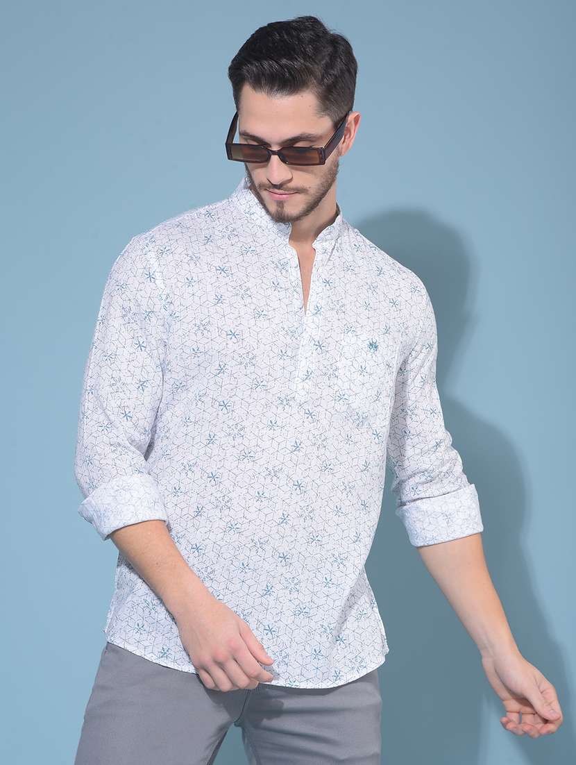 men mandarin collar long sleeve short kurta