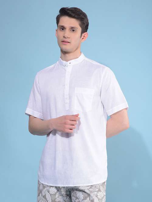 men solid mandarin collar short kurta - 21108755 -  Standard Image - 0