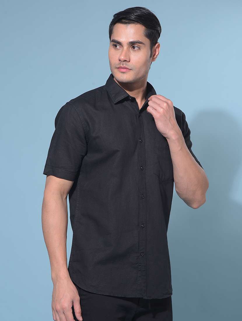 men solid black casual shirt - 21108977 -  Standard Image - 2