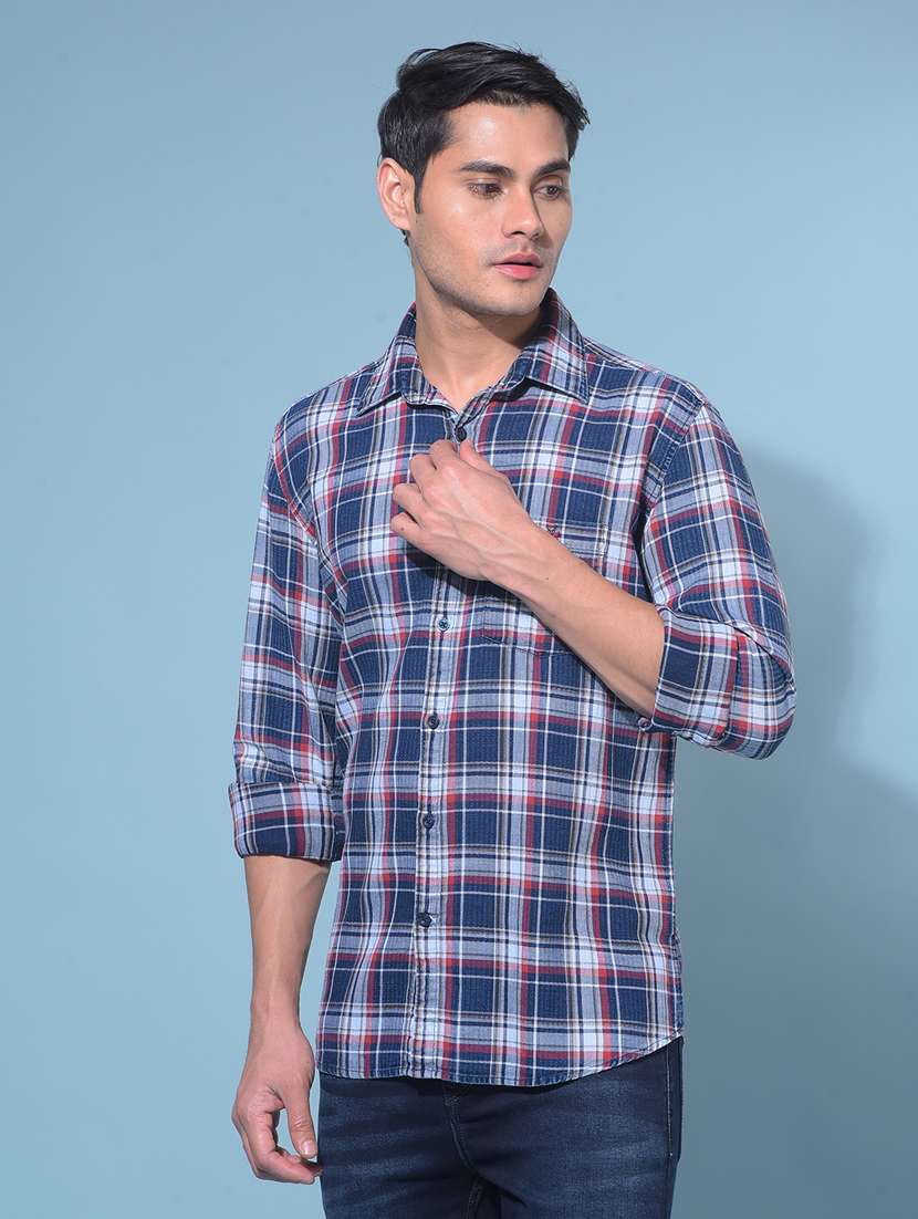 crimsoune club men's red tartan check cotton resort shirt