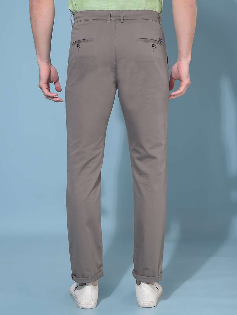 men solid grey chinos trouser - 21109526 - Standard Image - 2