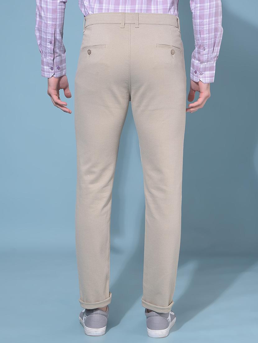 men beige checked printed chinos trouser - 21109535 - Standard Image - 2