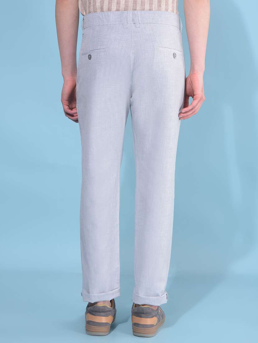 men grey self design flat front trouser - 21109542 - Standard Image - 2