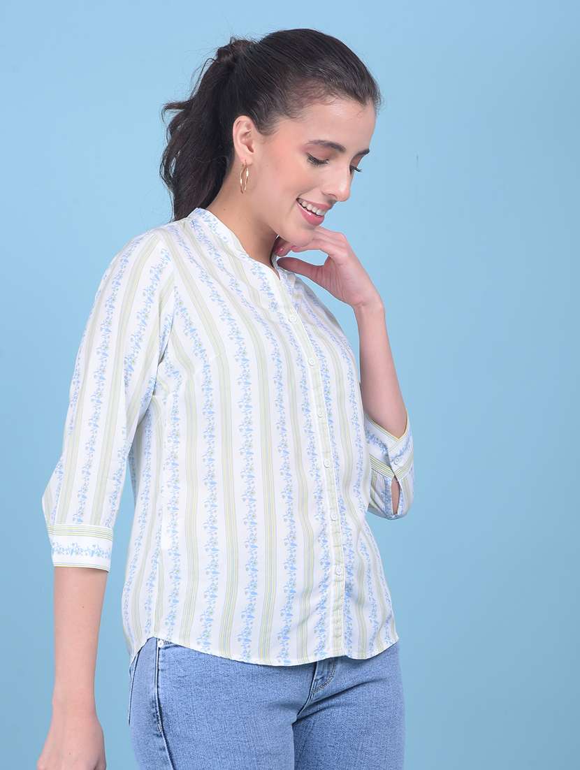 women printed mandrain neck shirt - 21110840 -  Standard Image - 2