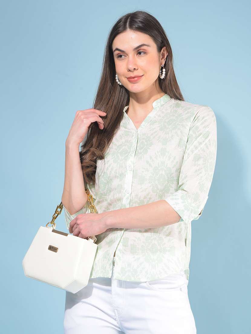 women printed mandrain neck shirt - 21110842 -  Standard Image - 2
