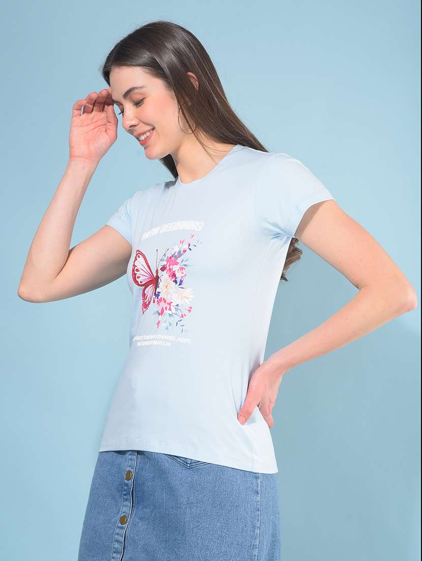 women short sleeves front print t-shirt