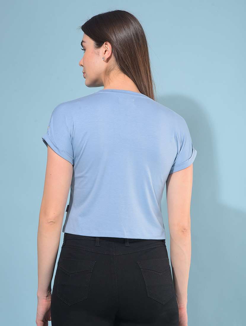 women short sleeves front print crop t-shirt - 21111282 -  Standard Image - 2