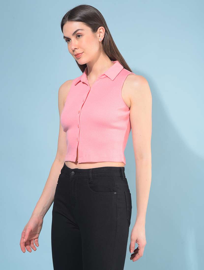 women solid sleeveless crop top - 21111297 -  Standard Image - 2