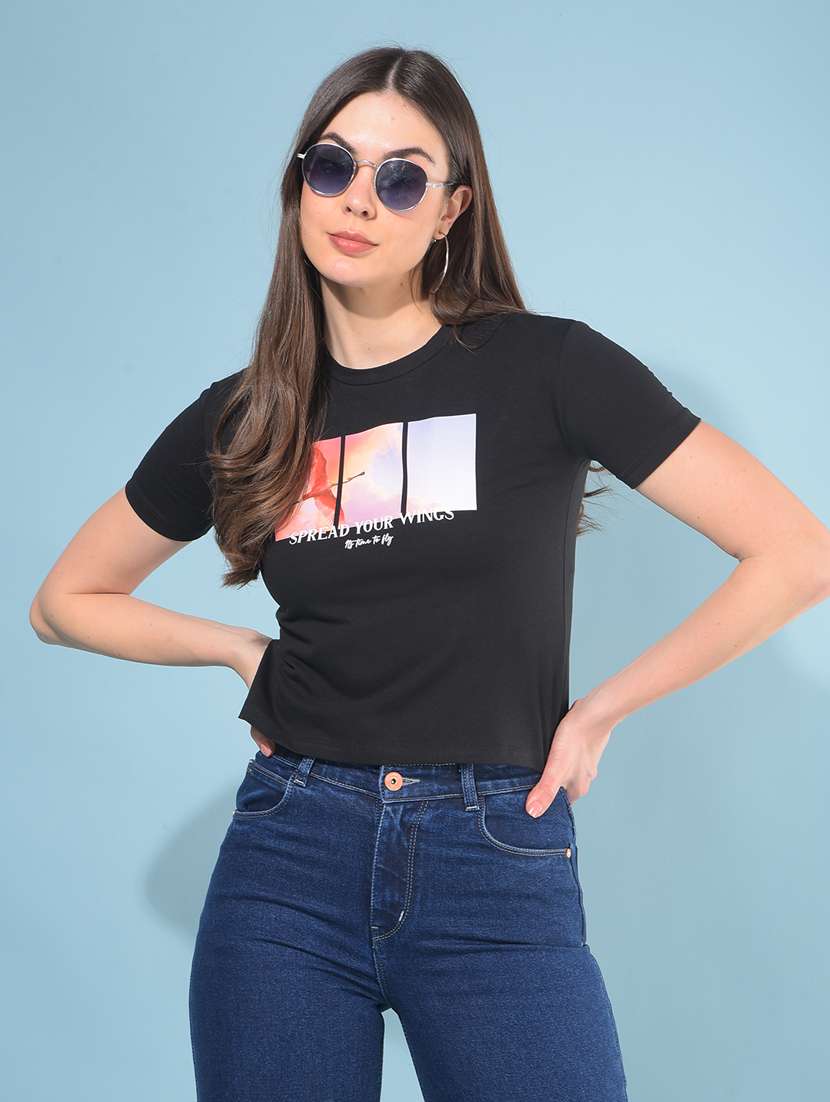 black cotton crop tshirt
