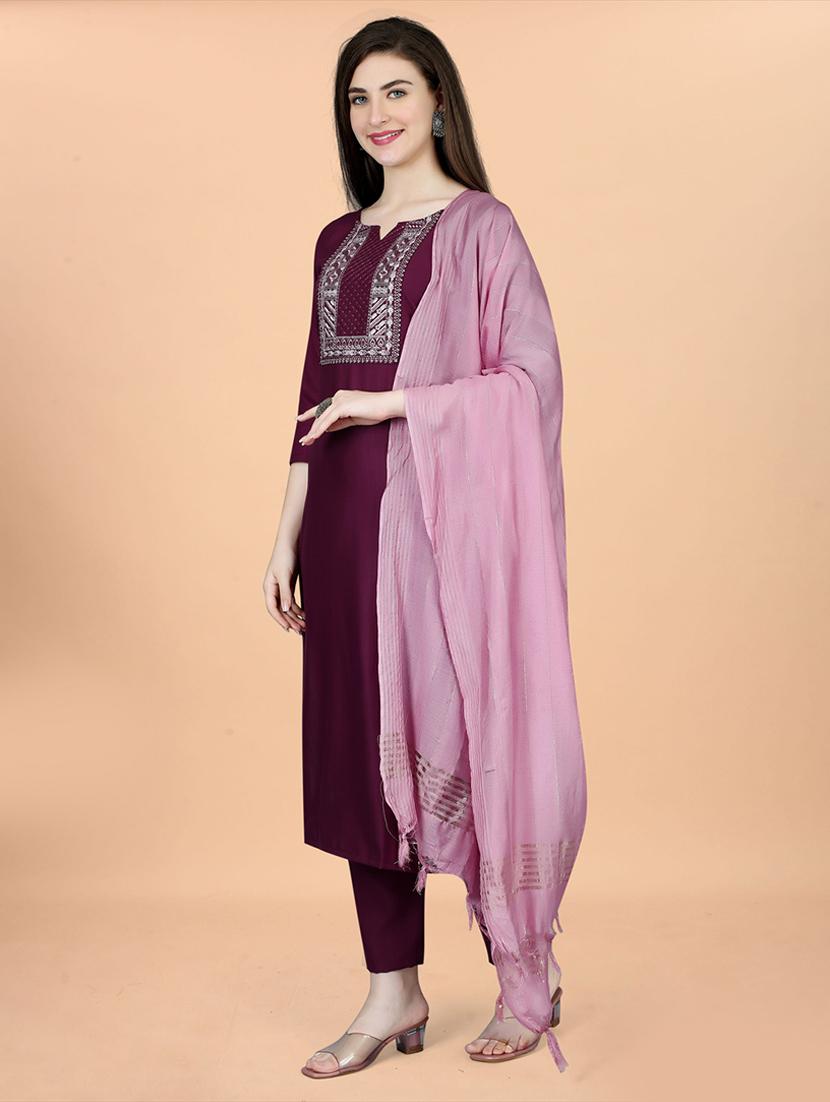 purple self design detailed suit set - 21112847 - Standard Image - 2