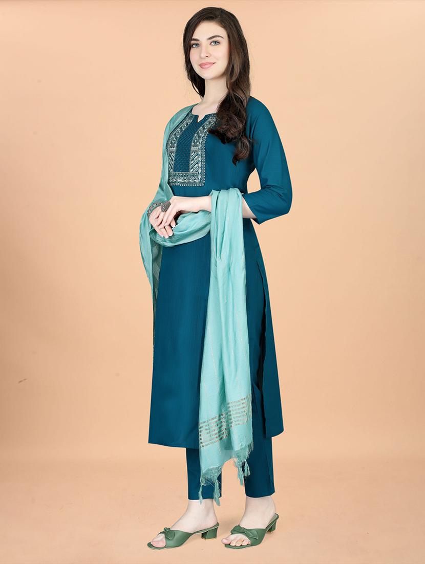 teal cotton kurta pant set - 21112848 - Standard Image - 2