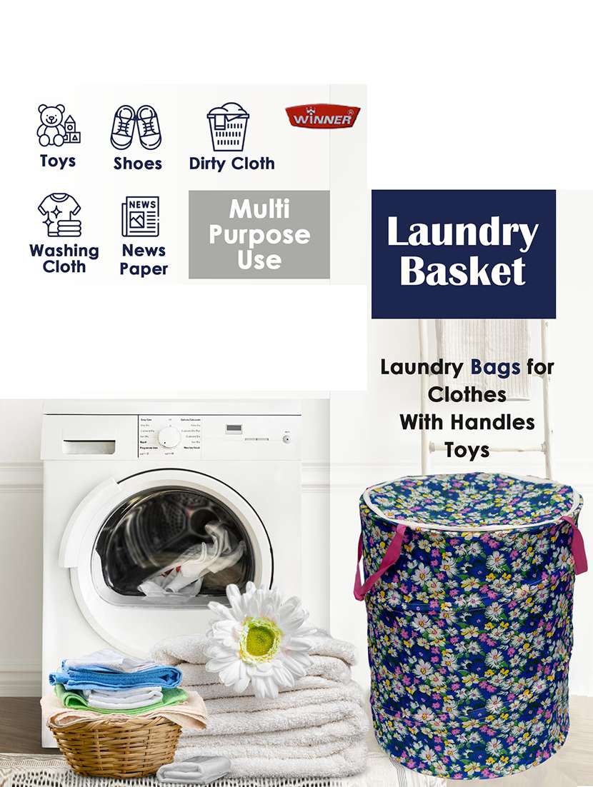 Winner Multicolor Polyester Floral Print Round Folding Laundry Bag 36 X 42 Cm - 21113264 -  Standard Image - 2