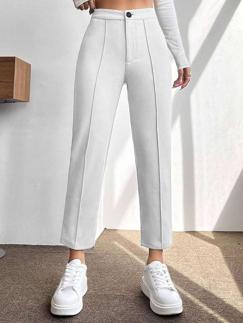 women mid-rise solid peg trouser
