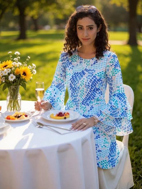women floral print ruffle sleeeves a-line dress - 21113410 - Standard Image - 0
