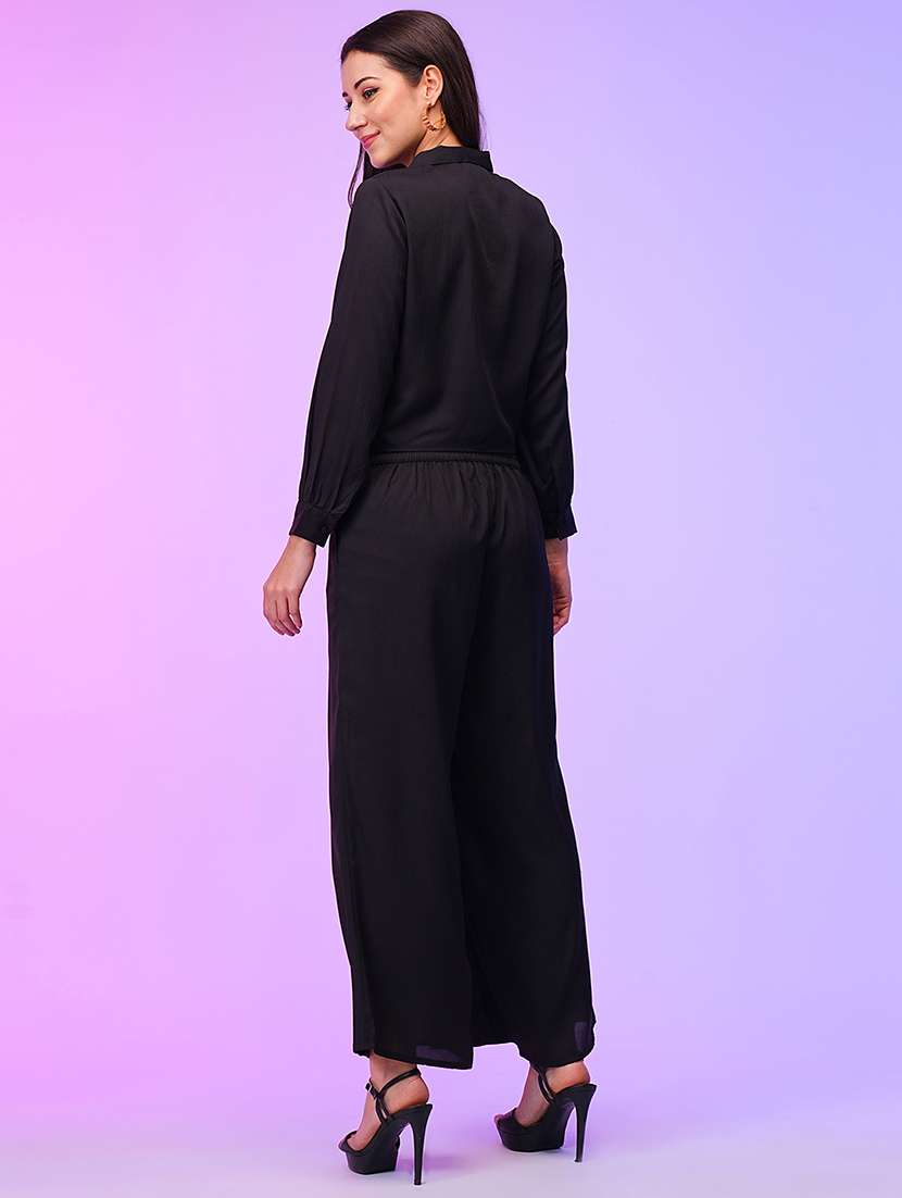 black polyester top and palazzos co-ord set - 21116268 - Standard Image - 2