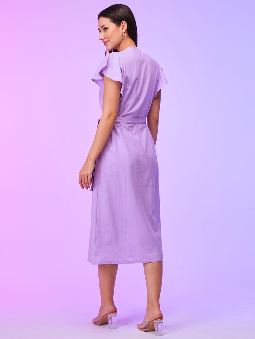women solid flared sleeves a-line dress - 21116281 - Standard Image - 2