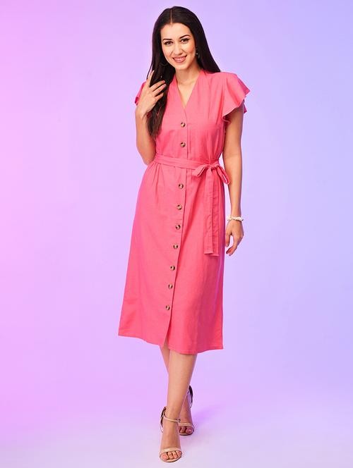 women solid flared sleeves a-line dress - 21116282 - Standard Image - 0