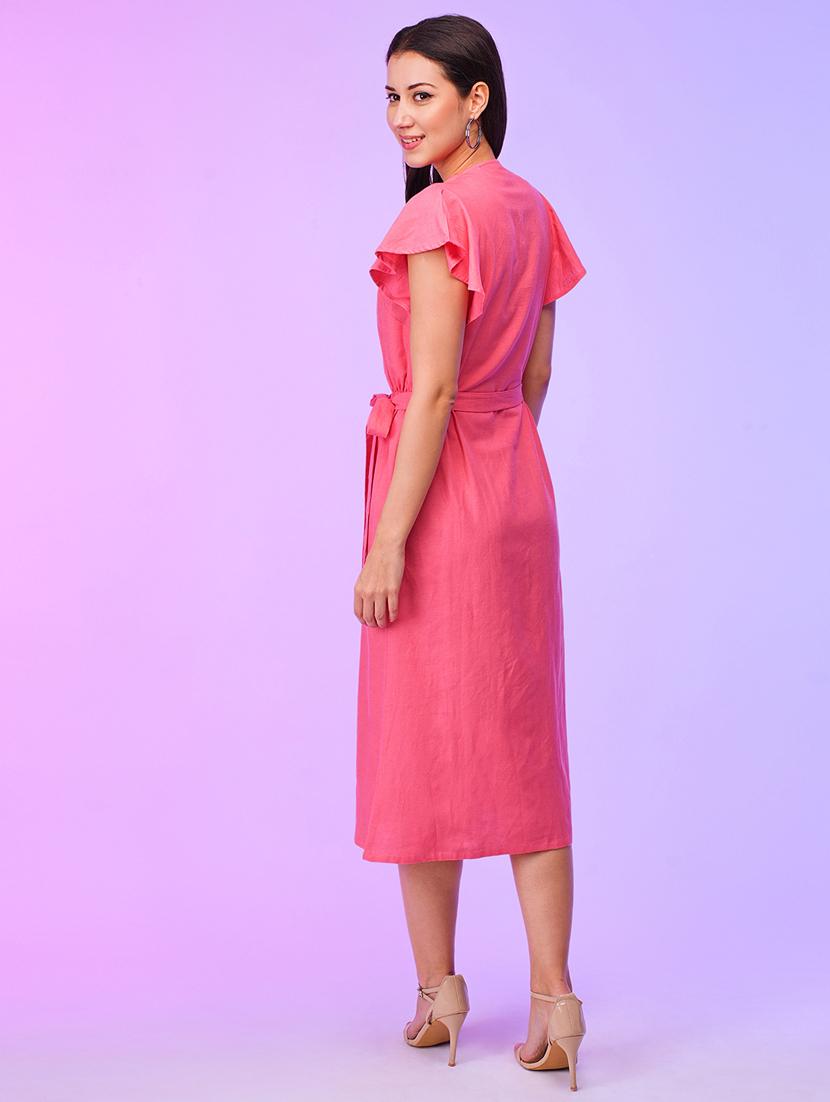women solid flared sleeves a-line dress - 21116282 - Standard Image - 2