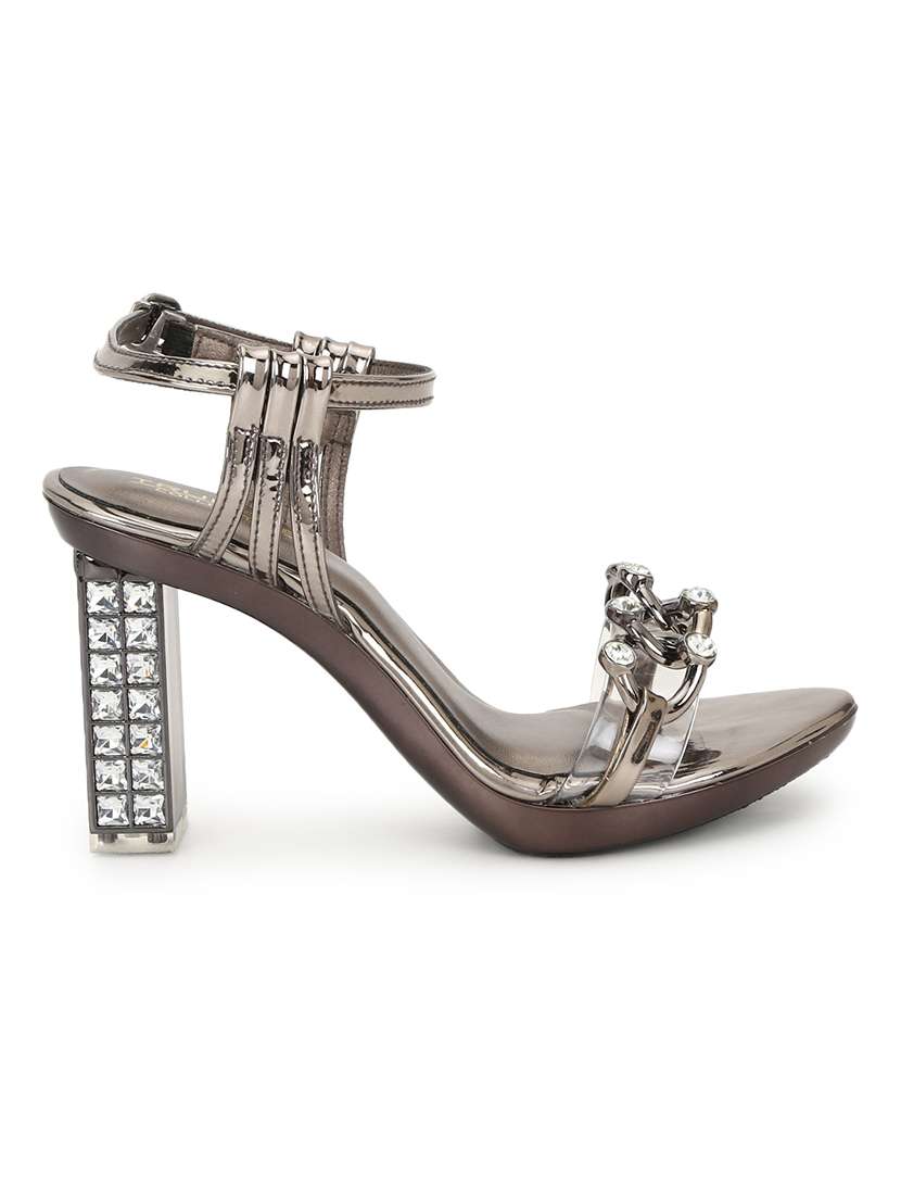 silver patent leather ankle strap sandals - 21116377 - Standard Image - 2
