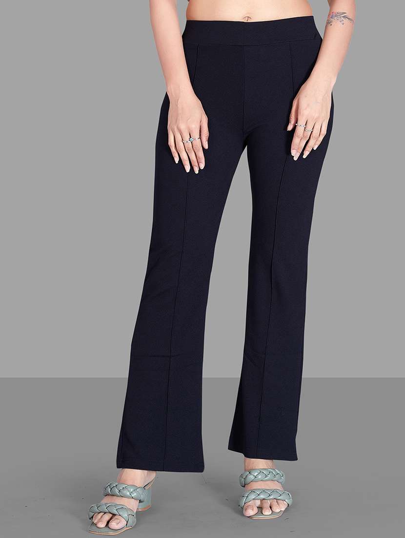 women mid-rise solid peg trouser