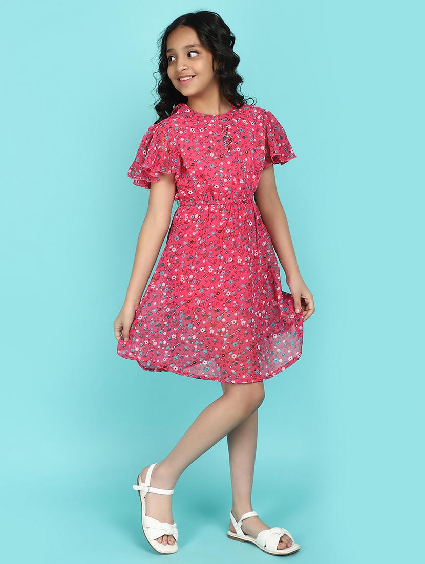 girl printed flutter sleeves frock - 21128333 - Standard Image - 2