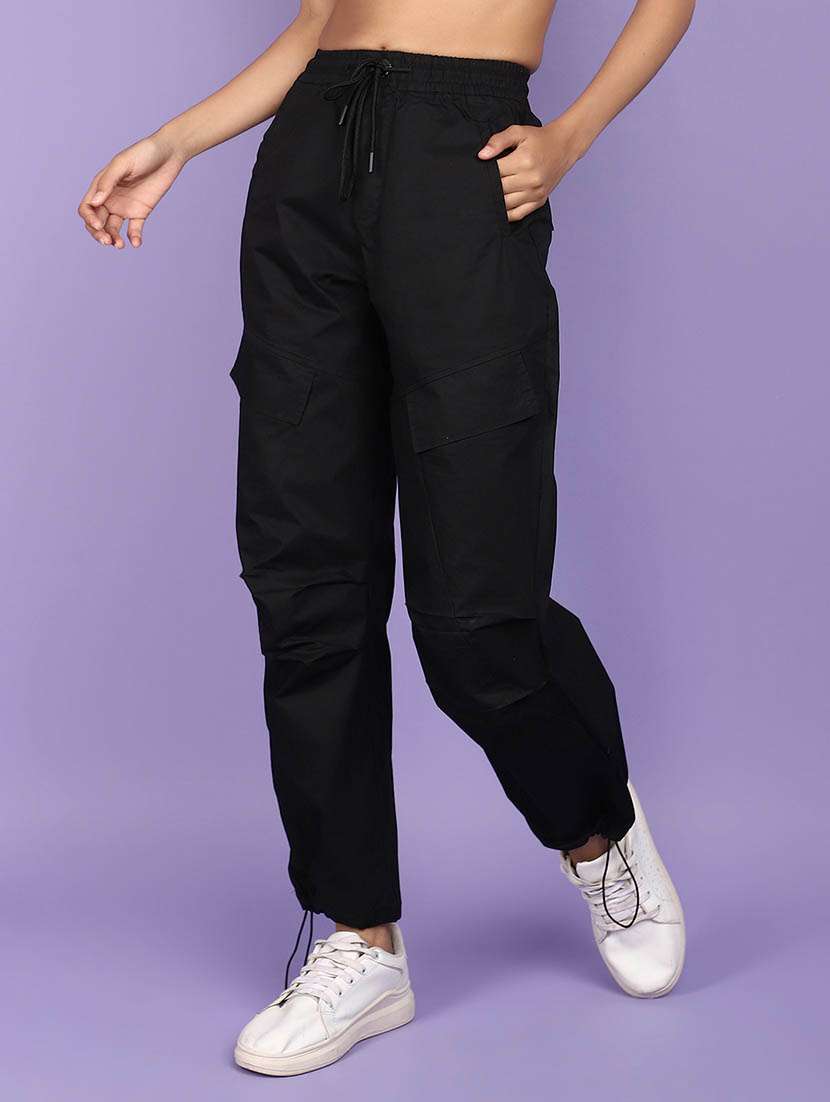 black cotton casual trouser - 21128397 - Standard Image - 2