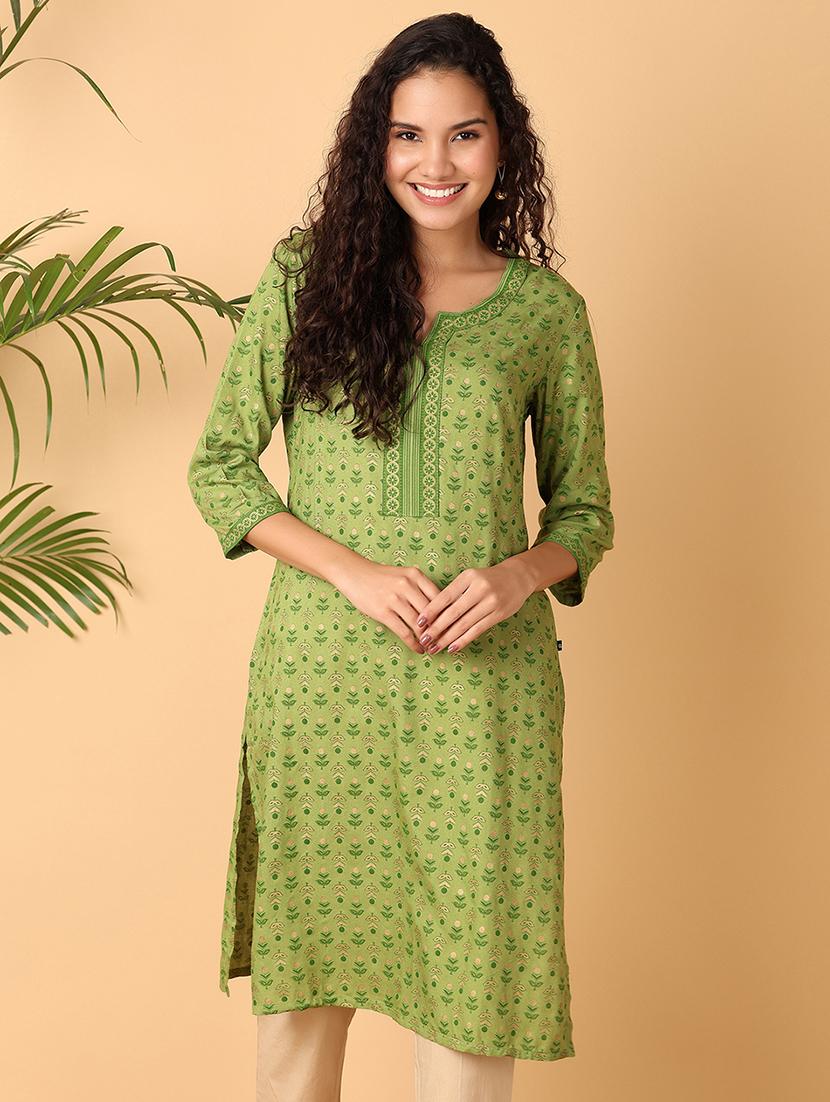 women green printed a-line kurta - 21128434 - Zoom Image - 0
