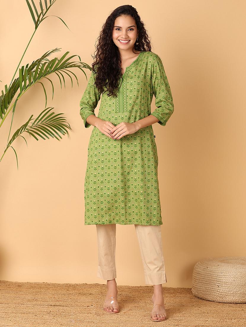 women green printed a-line kurta - 21128434 - Standard Image - 2