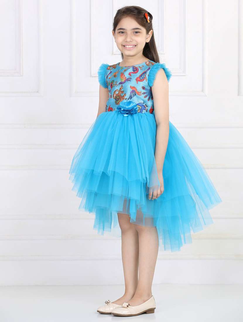 light blue net girls round neck net frock - 21128526 - Standard Image - 2