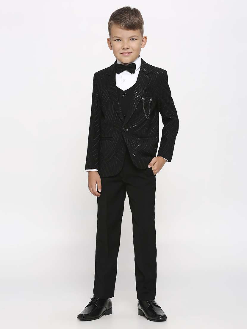 boys black cotton blend suit sets 