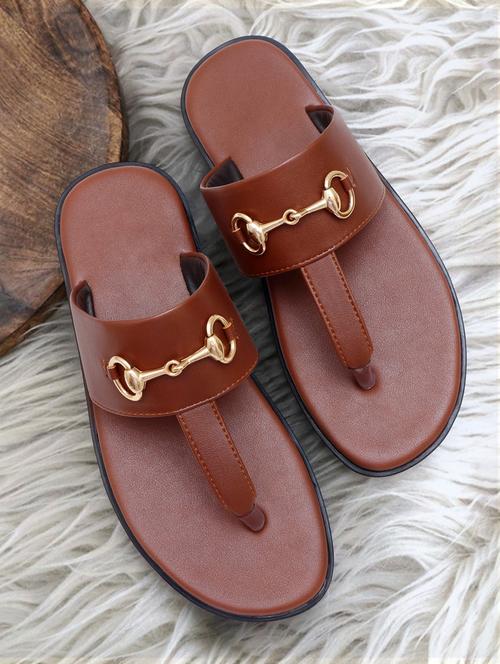 tan leatherette toe separator slippers - 21128673 - Standard Image - 0