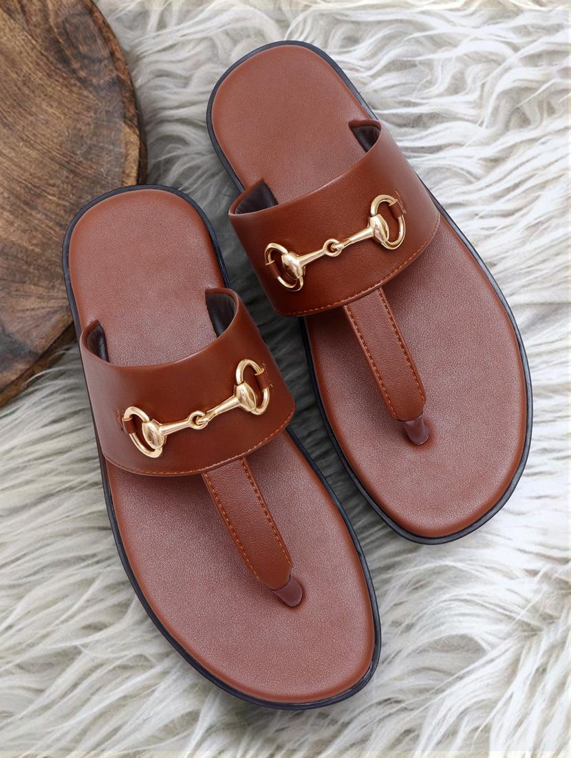tan leatherette toe separator slippers - 21128673 - Zoom Image - 0
