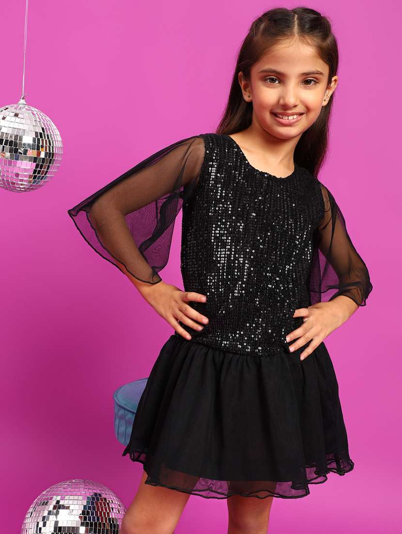 girls round neck sequined frock