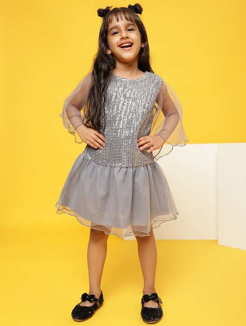 girls round neck sequined frock