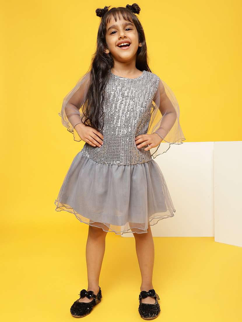 girls round neck sequined frock