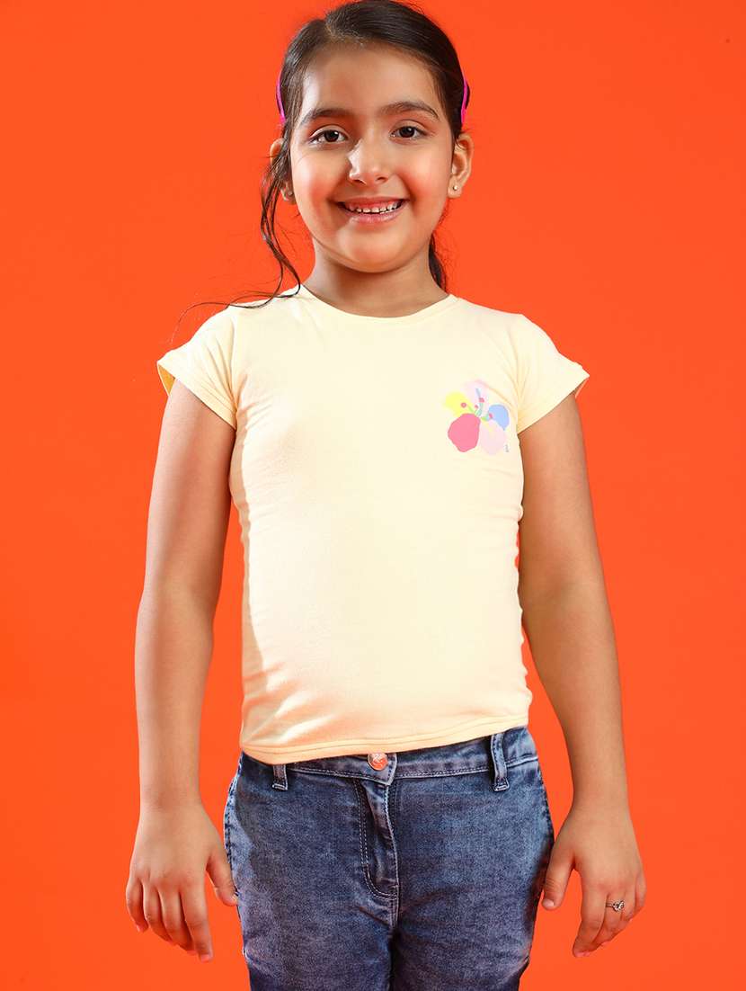 girls round neck back printed tees 