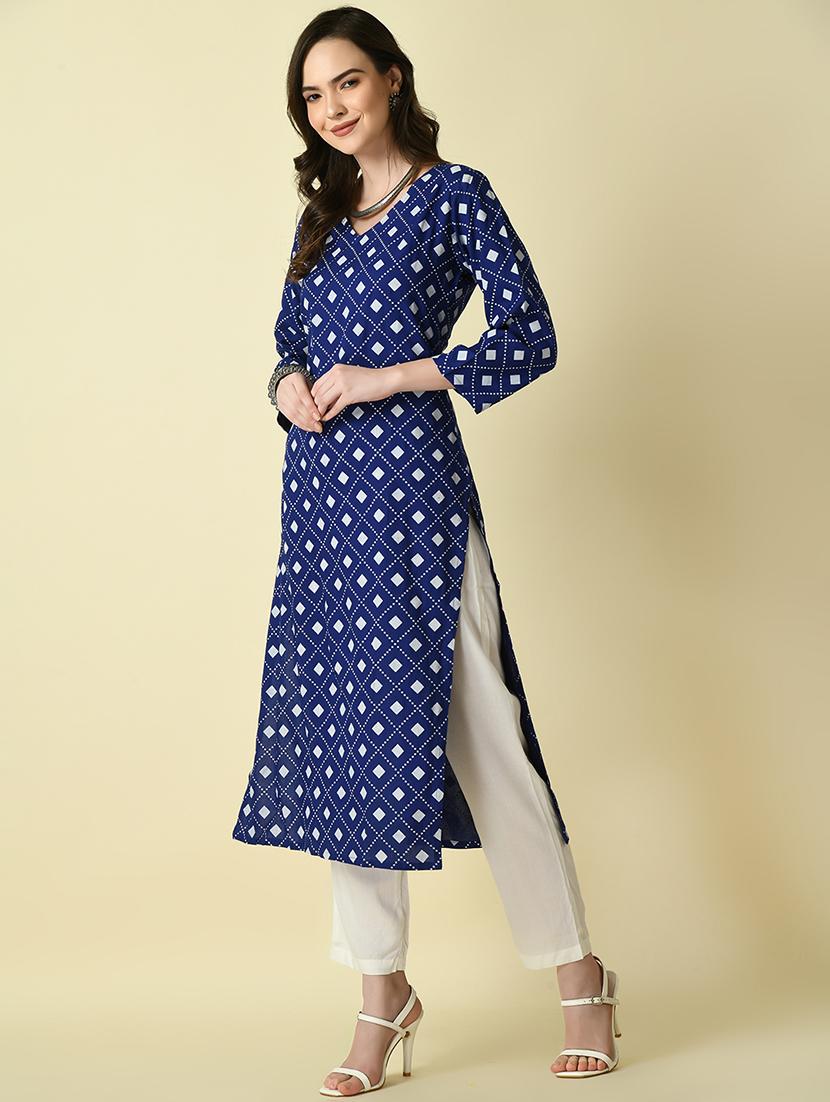 women blue printed viscose kurta - 21129002 - Standard Image - 2