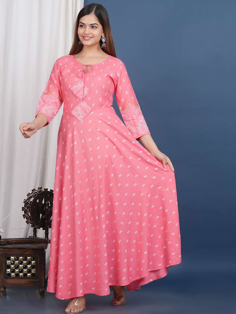 pink viscose flared long kurta - 21129011 -  Standard Image - 2