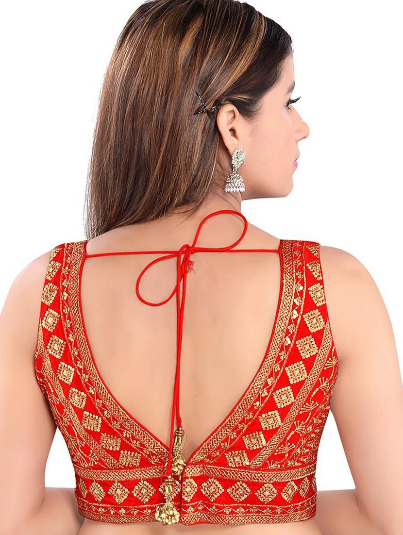 red silk blend embroidered blouse - 21129495 - Standard Image - 2